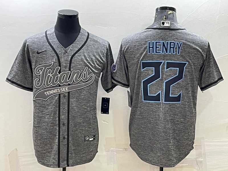 Men%27s Tennessee Titans #22 Derrick Henry Grey Gridiron With Patch Cool Base Stitched Baseball Jersey->tampa bay buccaneers->NFL Jersey